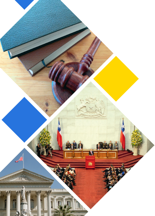 Portada de documento que muestra imágenes relacionadas con la justicia
