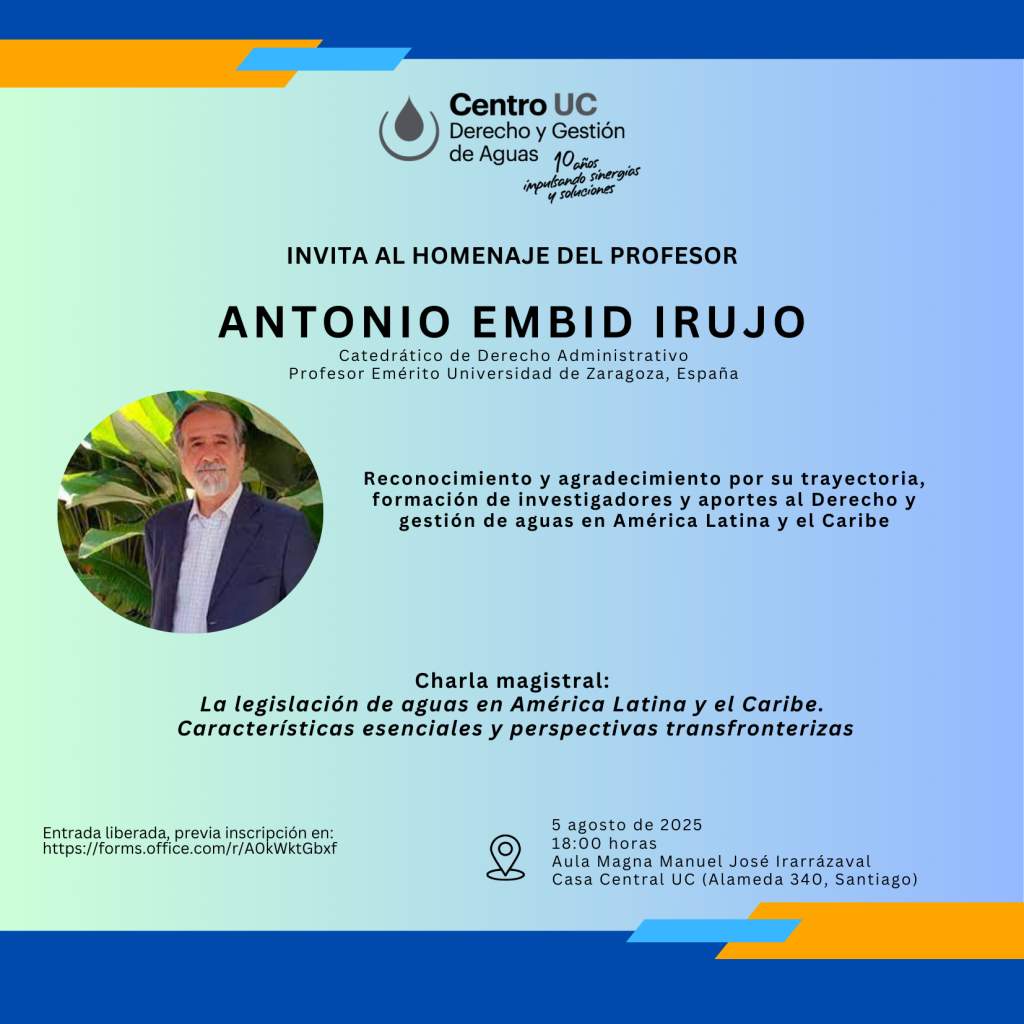Afiche promocional del Seminario Homenaje profesor Antonio Embid Irujo que contiene información sobre lugar y horario